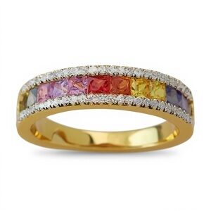 Gold and Zirconia Multicolor Gemstone Ring Size 8